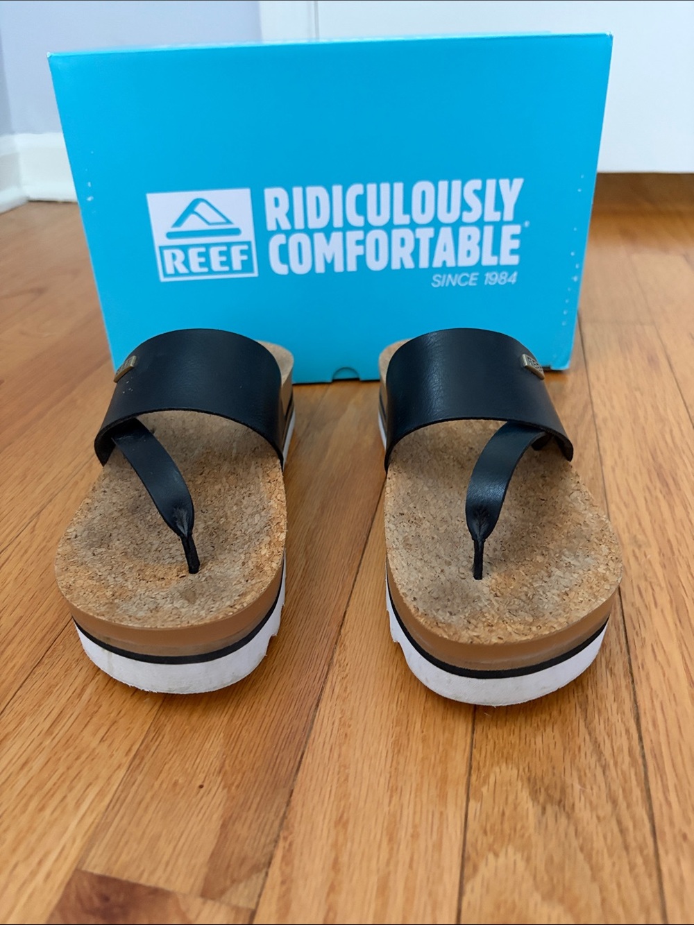 Reef Black Platform Cork-Style Thong Sandals